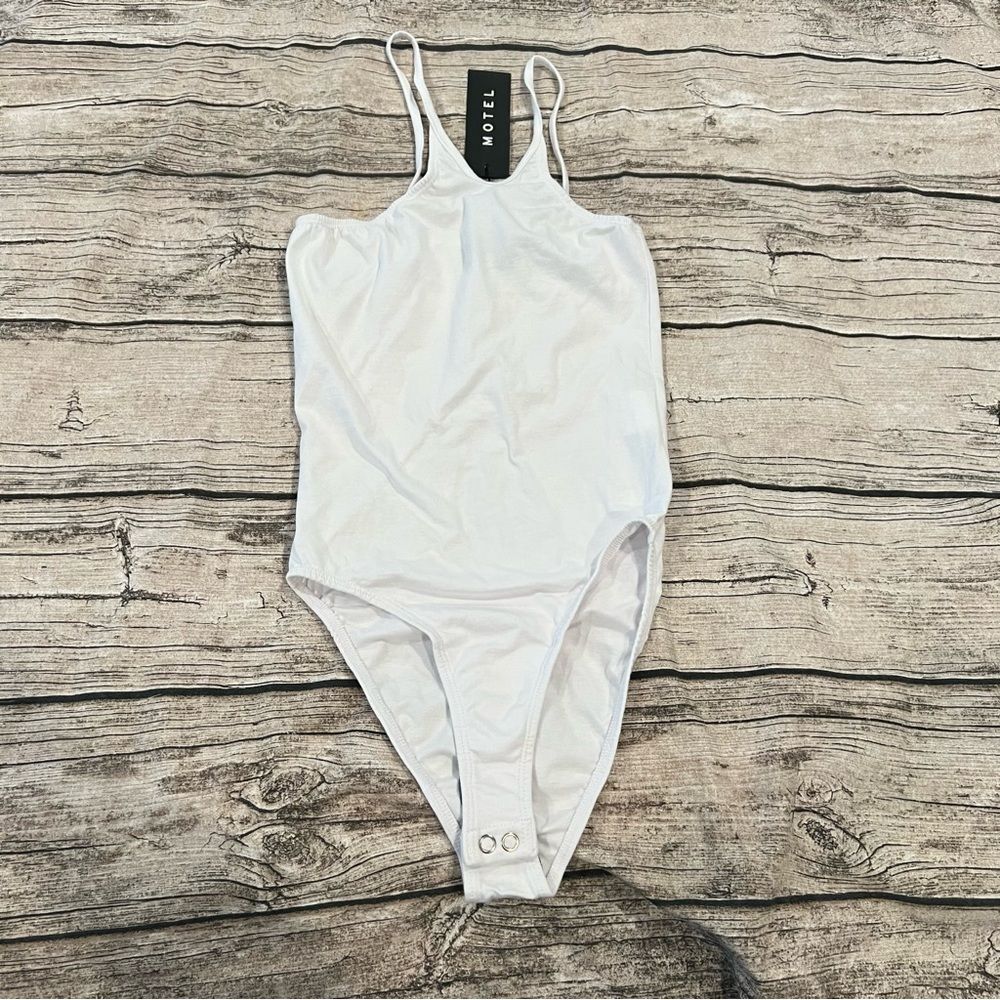 NWT Motel White High Cut Body Suit With Spaghetti Straps Size Small